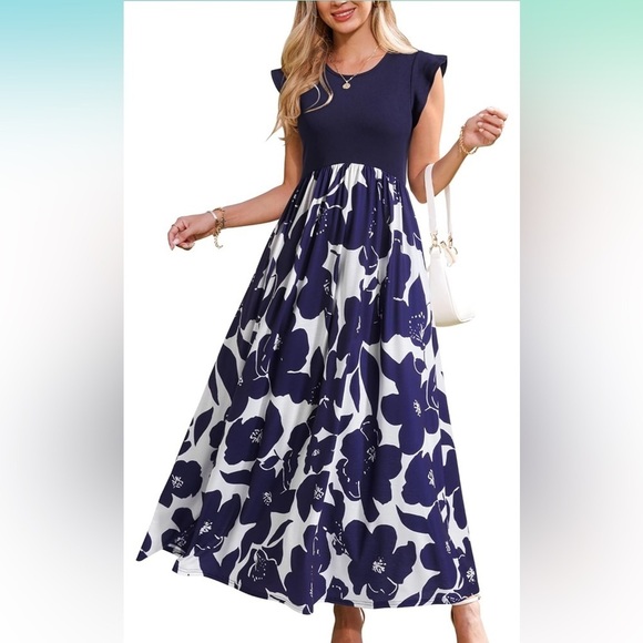 Dresses & Skirts - Elegant Navy Floral Maxi Dress Maturnity